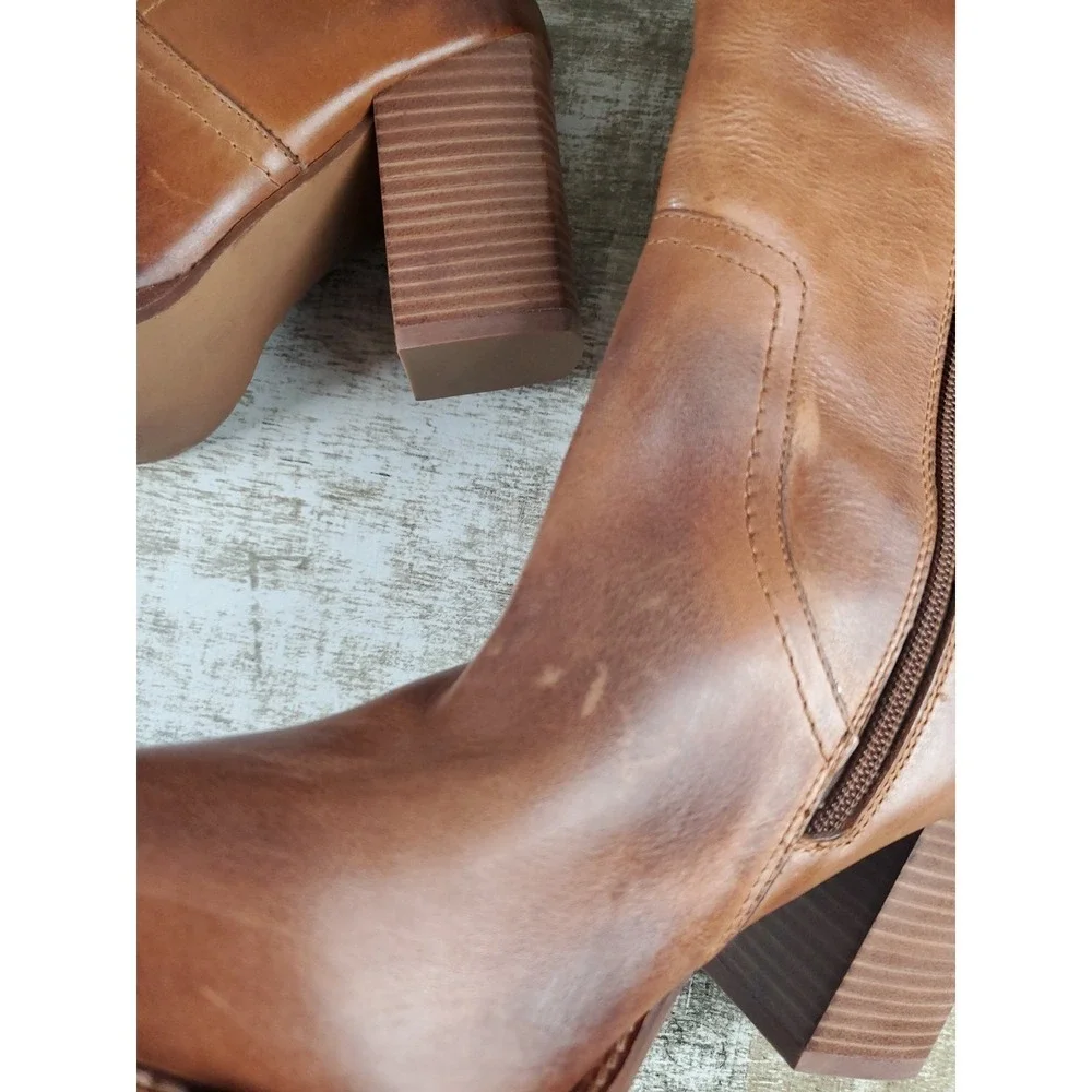 Diba‎ True Do Knee High Boots Womens Sz 8.5 Brown Leather Tall Bootie